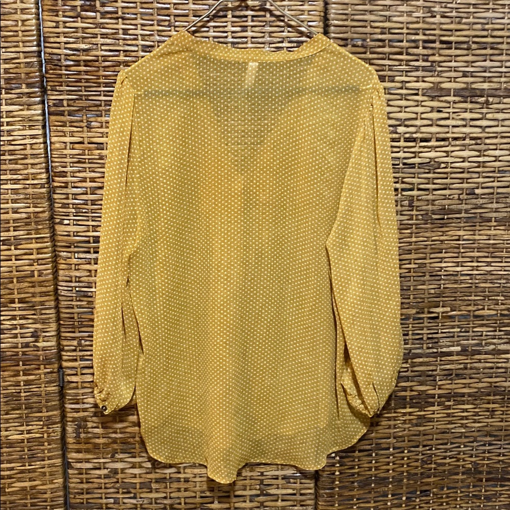 EUC Xhilaration dark, yellow gold, white, mini polkadot kitty bow blouse top XXL - Picture 8 of 8